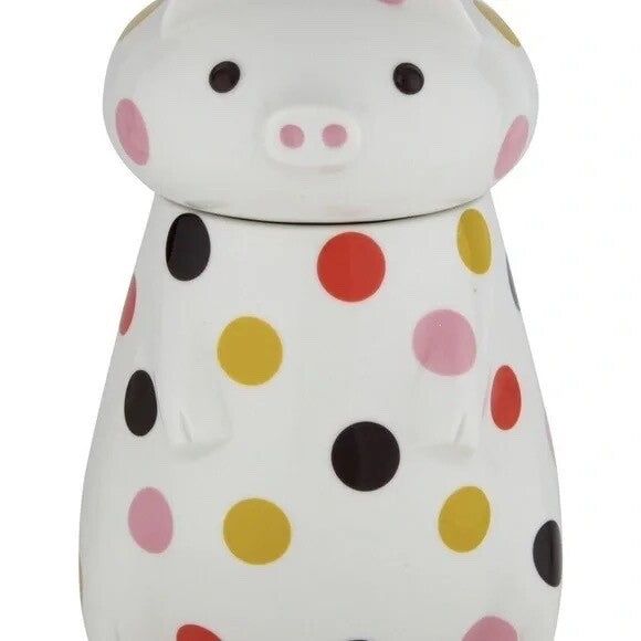 The Jonathan Adler Cream With Colorful Polka Dot Pig Figural Kitchen Jar