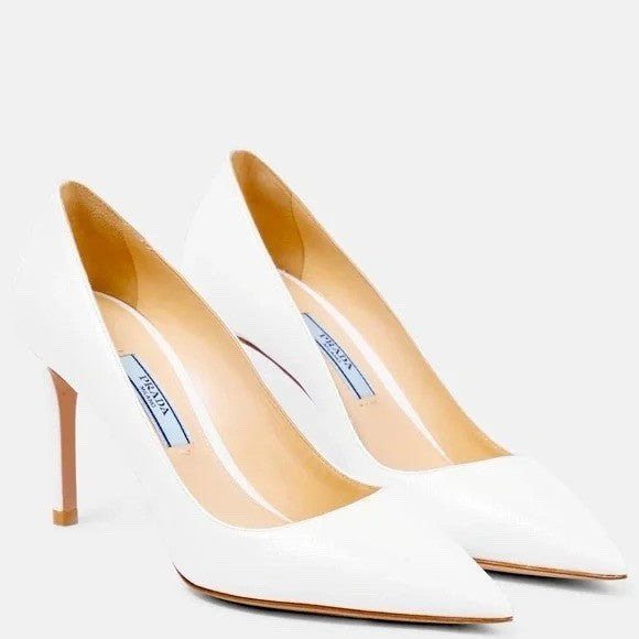 Prada White Patent Leather Pumps, 37 ½