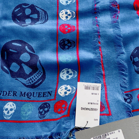 Alexander McQueen Red White And Blue Skull Scarf