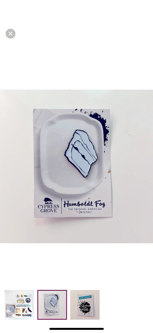 Set of Cypress Grove Humboldt Fog themed stickers And Lapel Pin