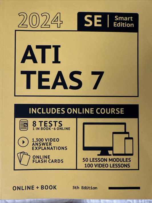 ATI TEAS 7 Study Guide: Smart Edition Nursing   5Th Ed PB/LN  SHIPS FREE