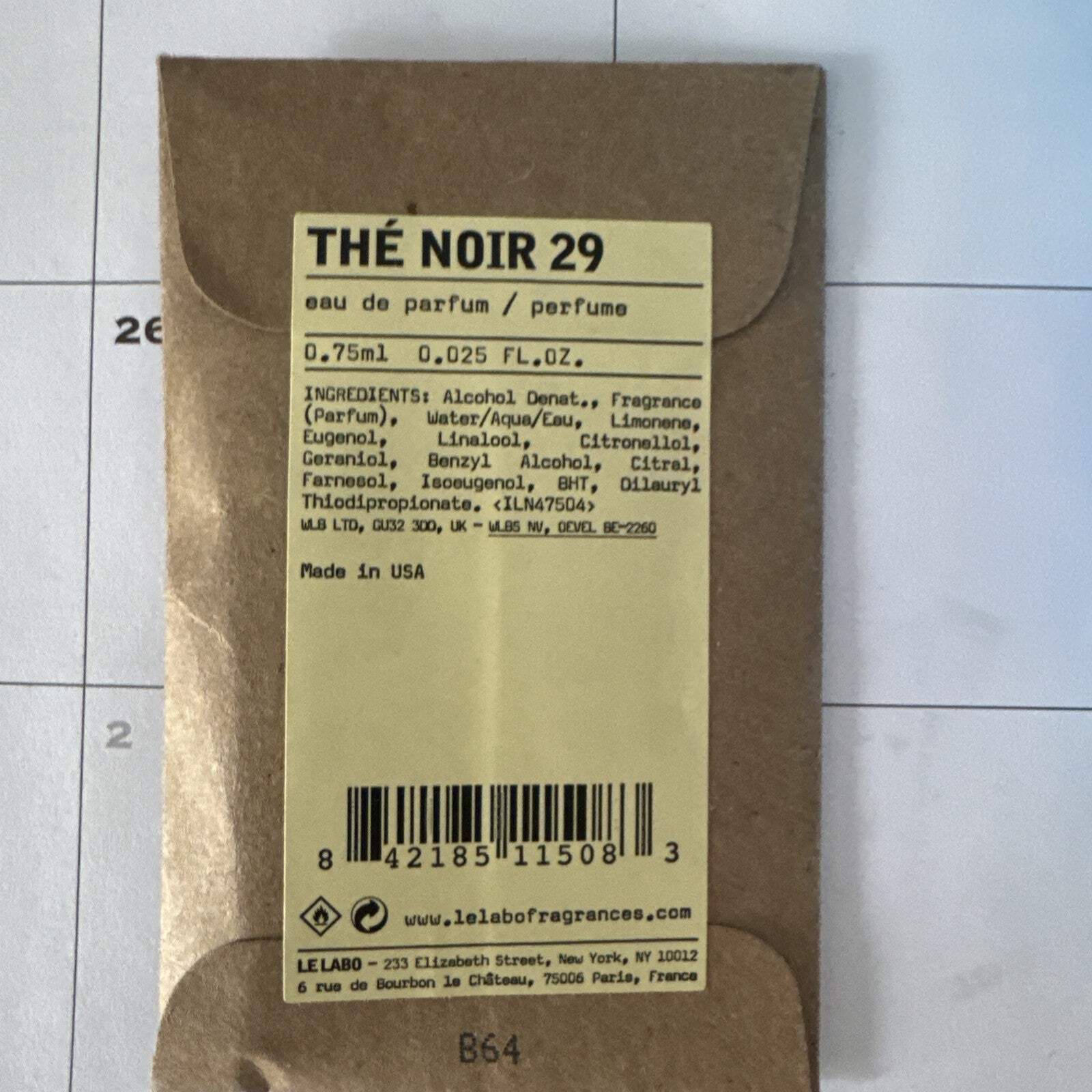 Le Labo The Noir 29 Eau de Parfum EDP Sample Vial .025oz, .75ml New in Pouch