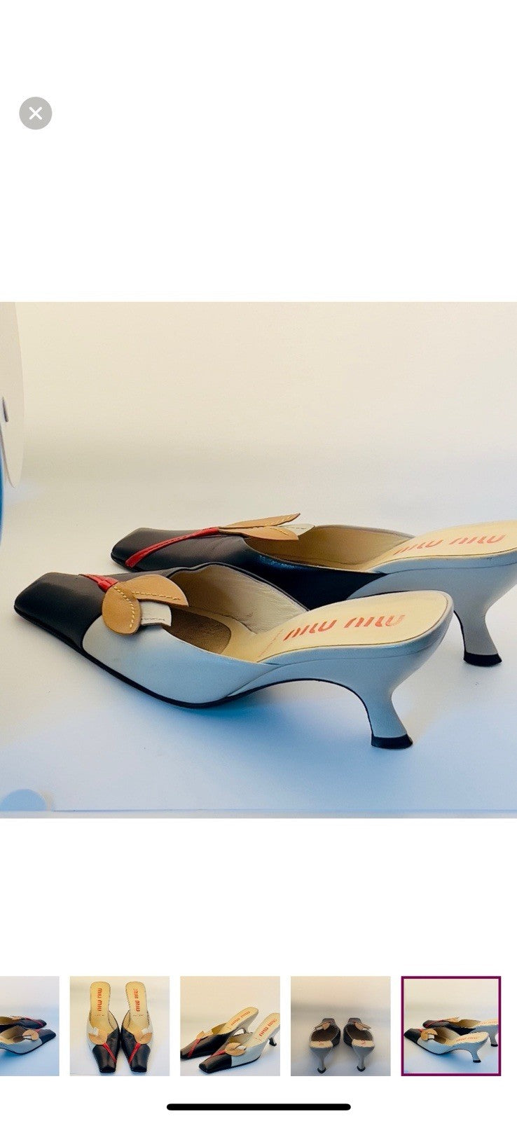 MIU MIU Flower Kitten Heeled Slides, 38