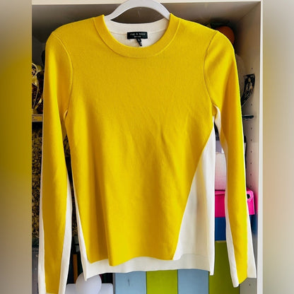 Rag & Bone Yellow White Merino Wool Sweater, S/P