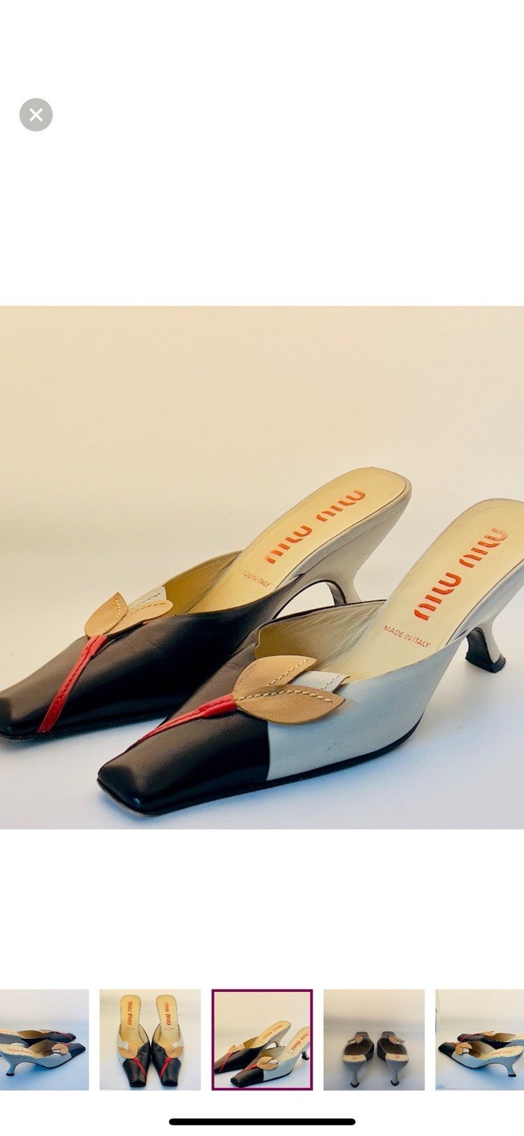 MIU MIU Flower Kitten Heeled Slides, 38