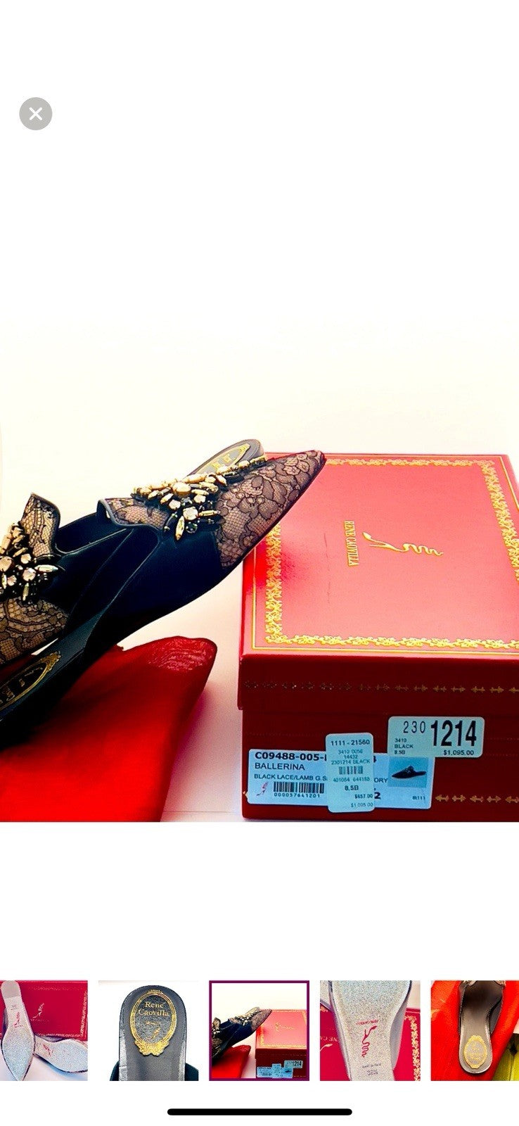 Rene Caovilla Ballerina Black Lace Lamb Mules size 9.5 NWT