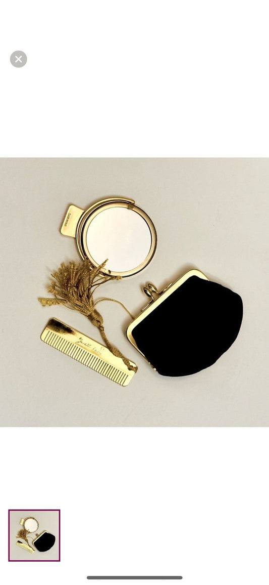 Judith Leiber Gold Metallic Compact Mirror And Comb Set W/ Pouch